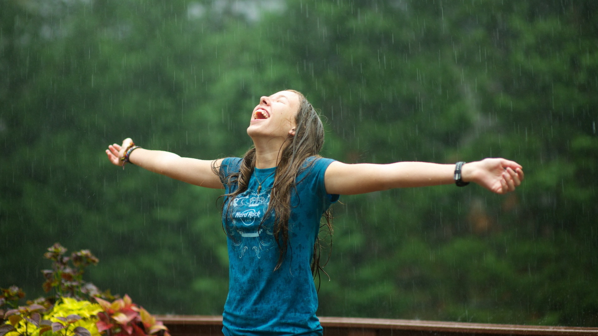 Girl Enjoying Rain HD Wallpaper